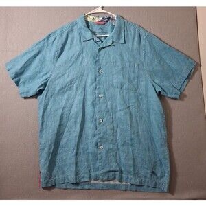 Tommy Bahama SeaSpray Breezer Linen Shirt Men XL Linen Sea Blue Short Sleeve